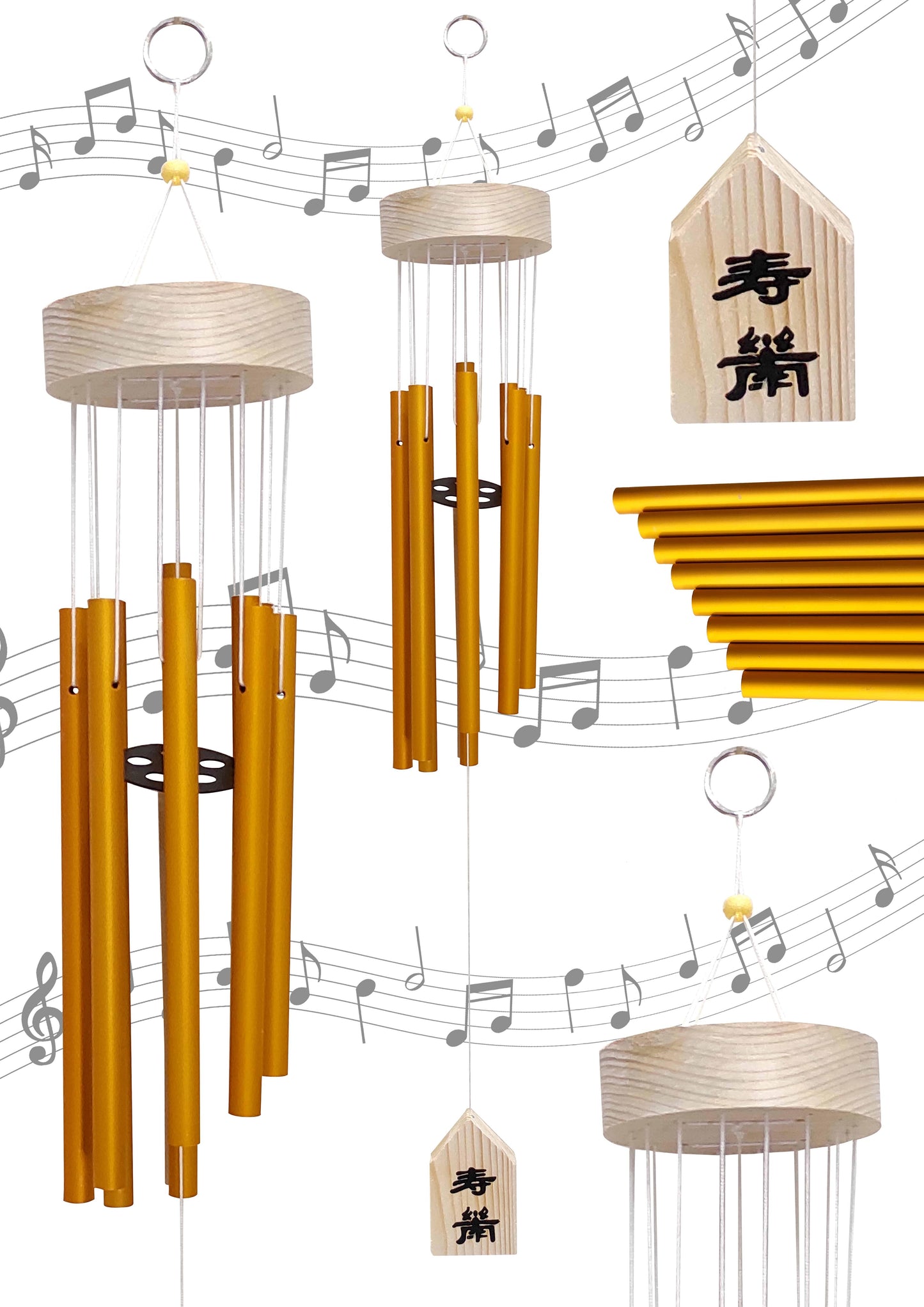 vastu fengshui Wind Chime 8 Rods pipes golden colour metal wind chime