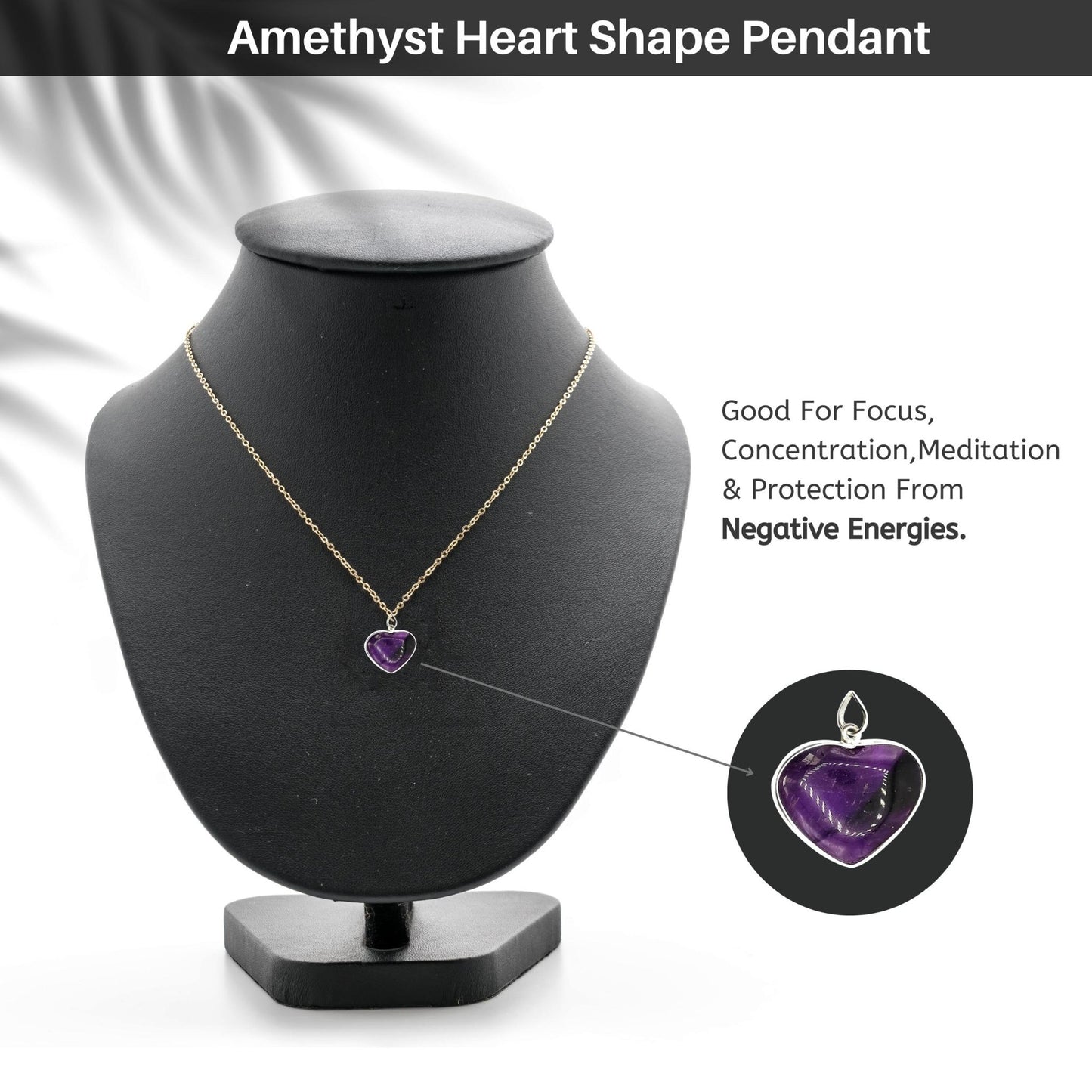 Amethyst Heart Shape Pendant Students Education Memory Concentration Studies (Silver Cap) - plusvalueindia