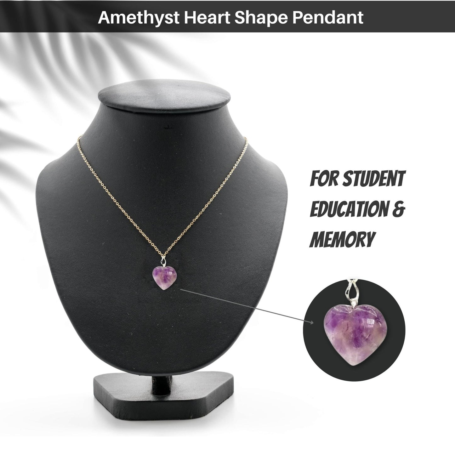 Amethyst Heart Shape Pendant - Student Education & Memory - Reiki Crystal Healing - plusvalueindia