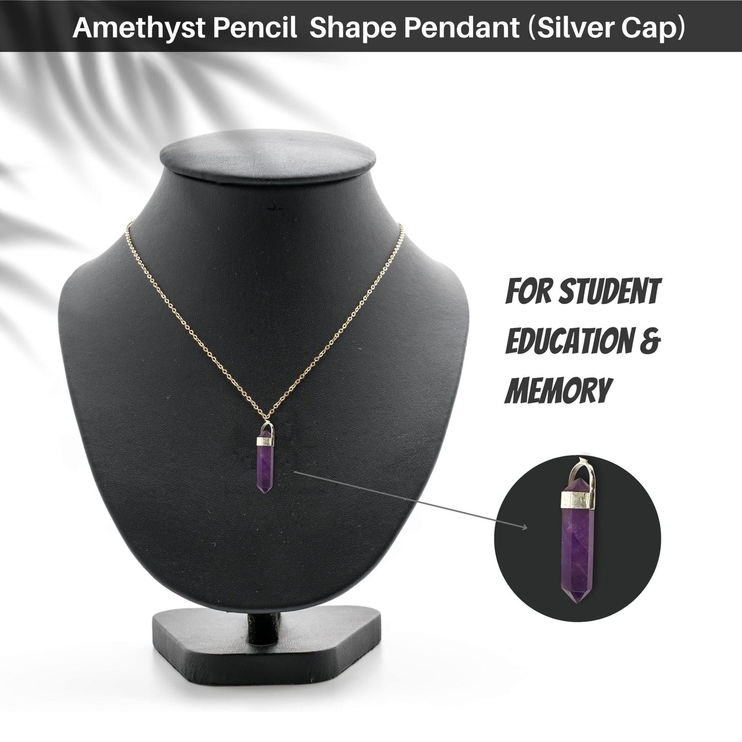 Amethyst Pencil Shape Pendant Students Study & Academic Performance Crystal Reiki (Silver Cap) - plusvalueindia