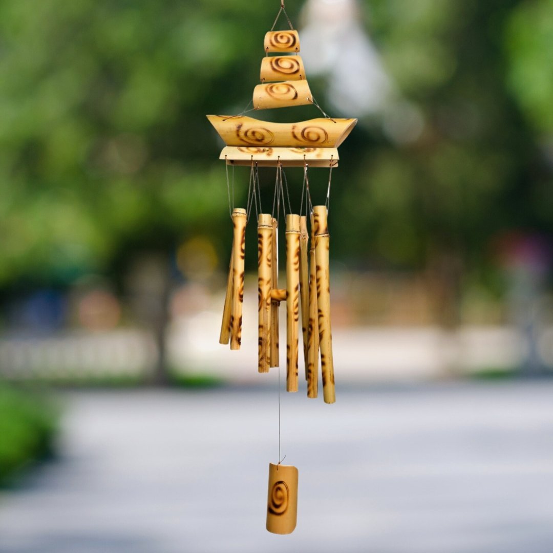 Feng Shui Bamboo Wooden Wind Chime for Home & Office Balcony Decor - Positive Vibrations & Energy - plusvalueindia