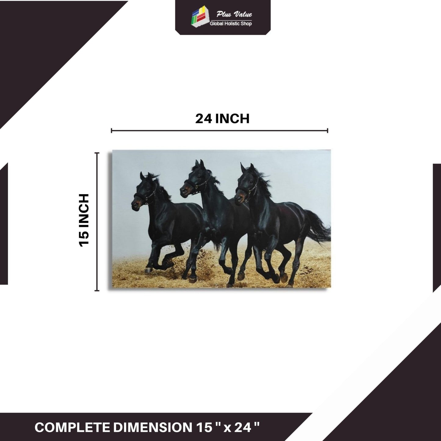 Running Three Black Horses - Vastu & Feng Shui Canvas Print, Paintings - plusvalueindia