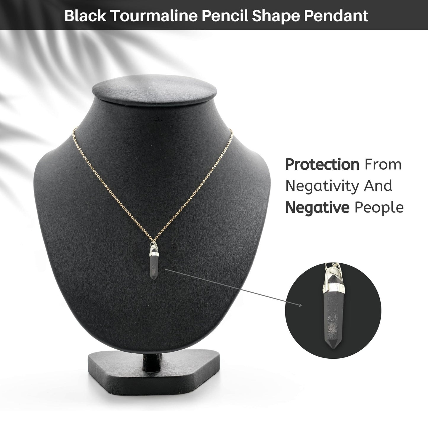 Black Tourmaline Pencil Shape Pendant for Protection from Negativity - plusvalueindia