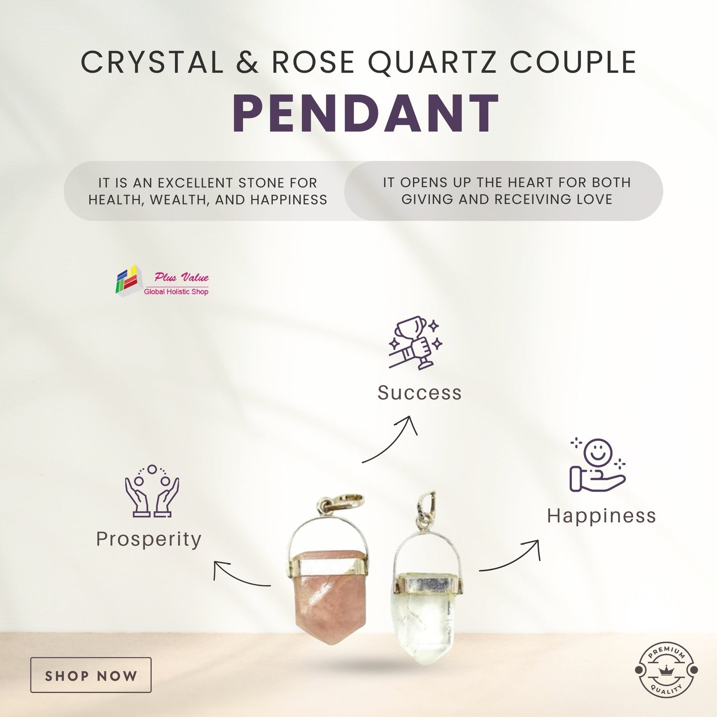 Crystal & Rose-Quartz-Couple-Shape-Pendant