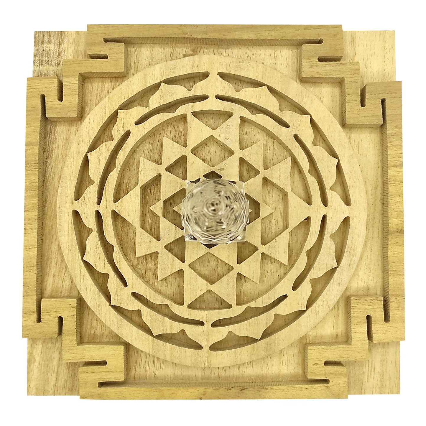 Crystal Shri Yantra With Wooden Shriparni Shri Yantra Plate Vastu Product