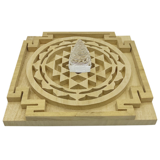 Crystal Shri Yantra With Wooden Shriparni Shri Yantra Plate
