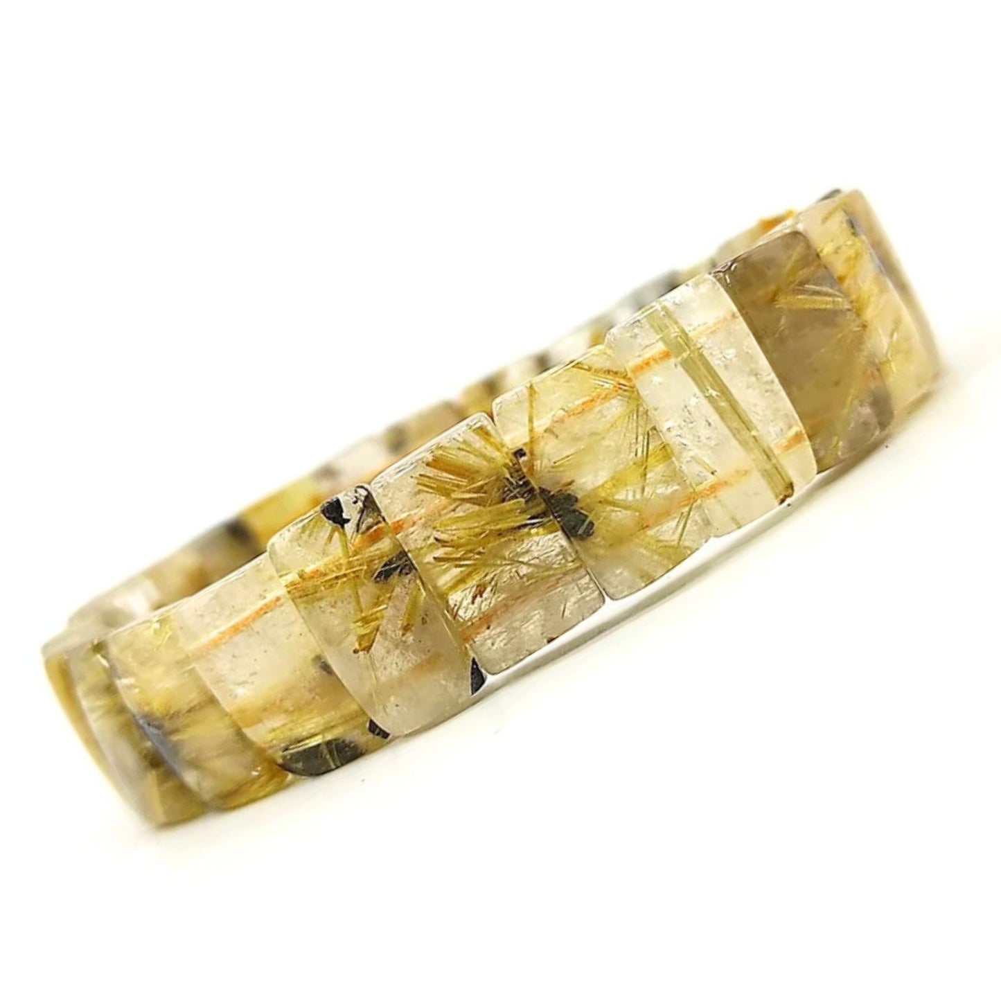 golden rutile rectangle beads bracelet reiki healing crystal