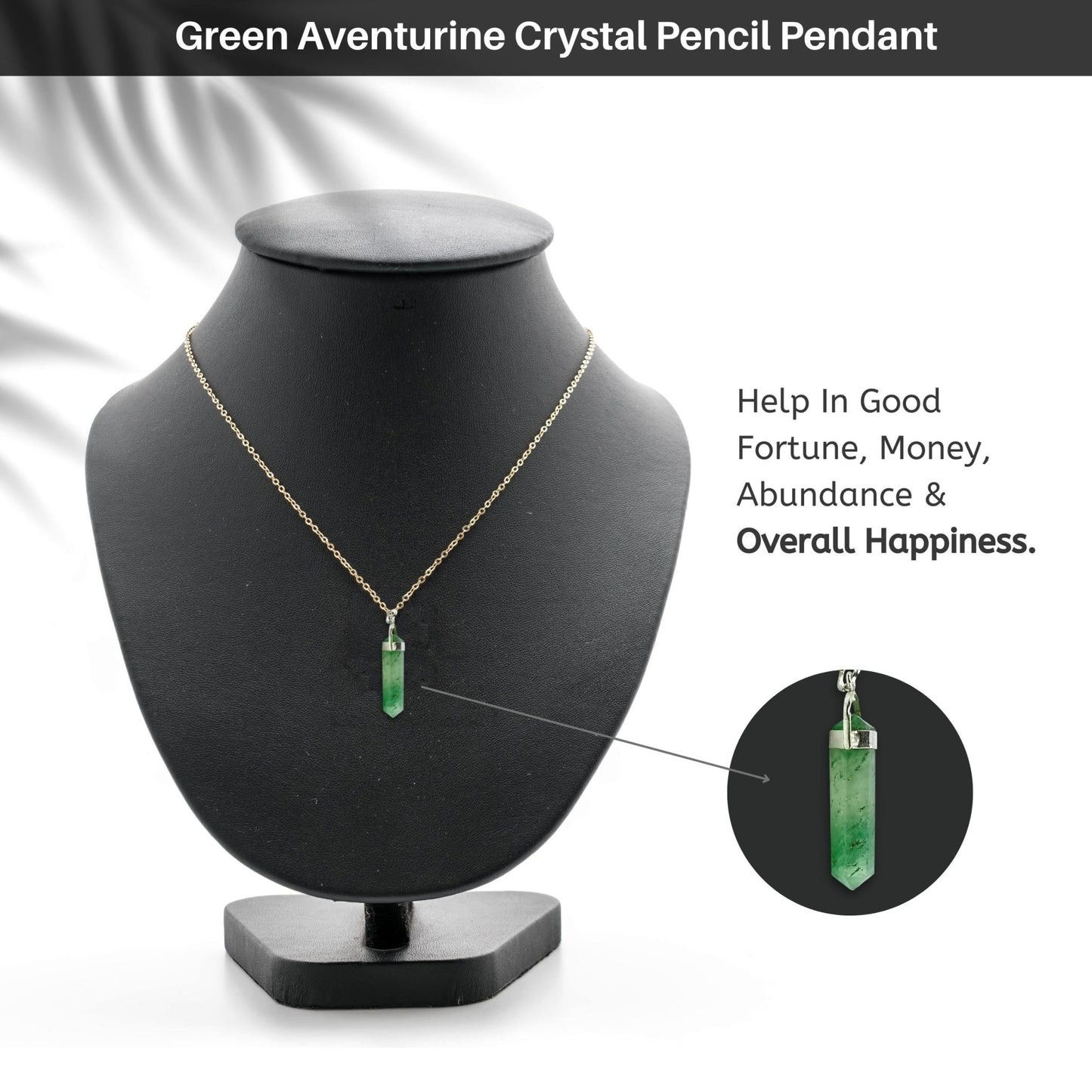 Green Aventurine Crystal Pencil Shape Pendant for Good Luck - plusvalueindia