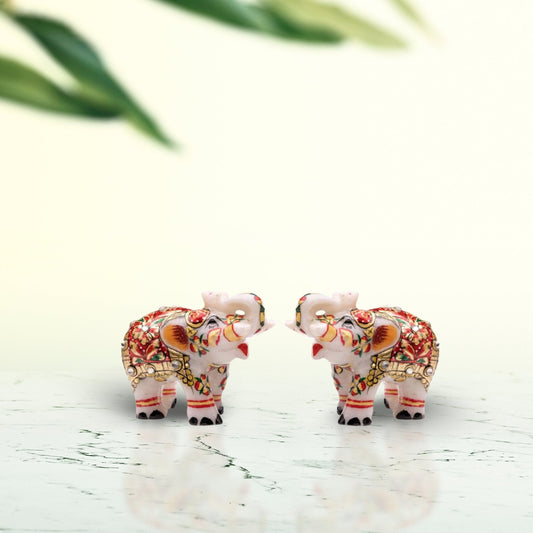 Indian-Handicraft-Marble-Elephant-Statue-Pair-Red 1.5 inch
