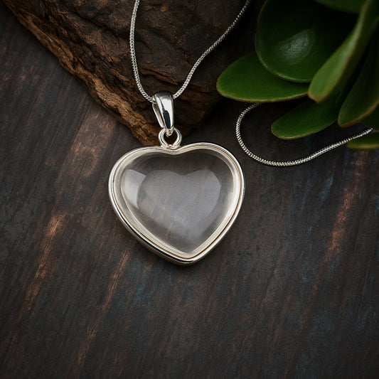 clear crystal quartz heart shape pendant reiki healing