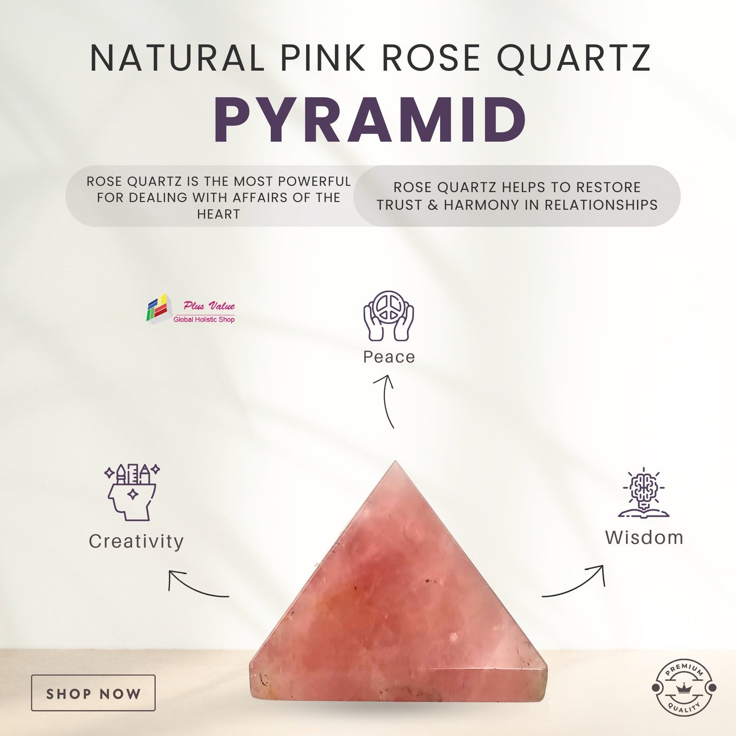 Relationship Pyramid - Natural Pink Rose Quartz Pyramid 2inch - plusvalueindia