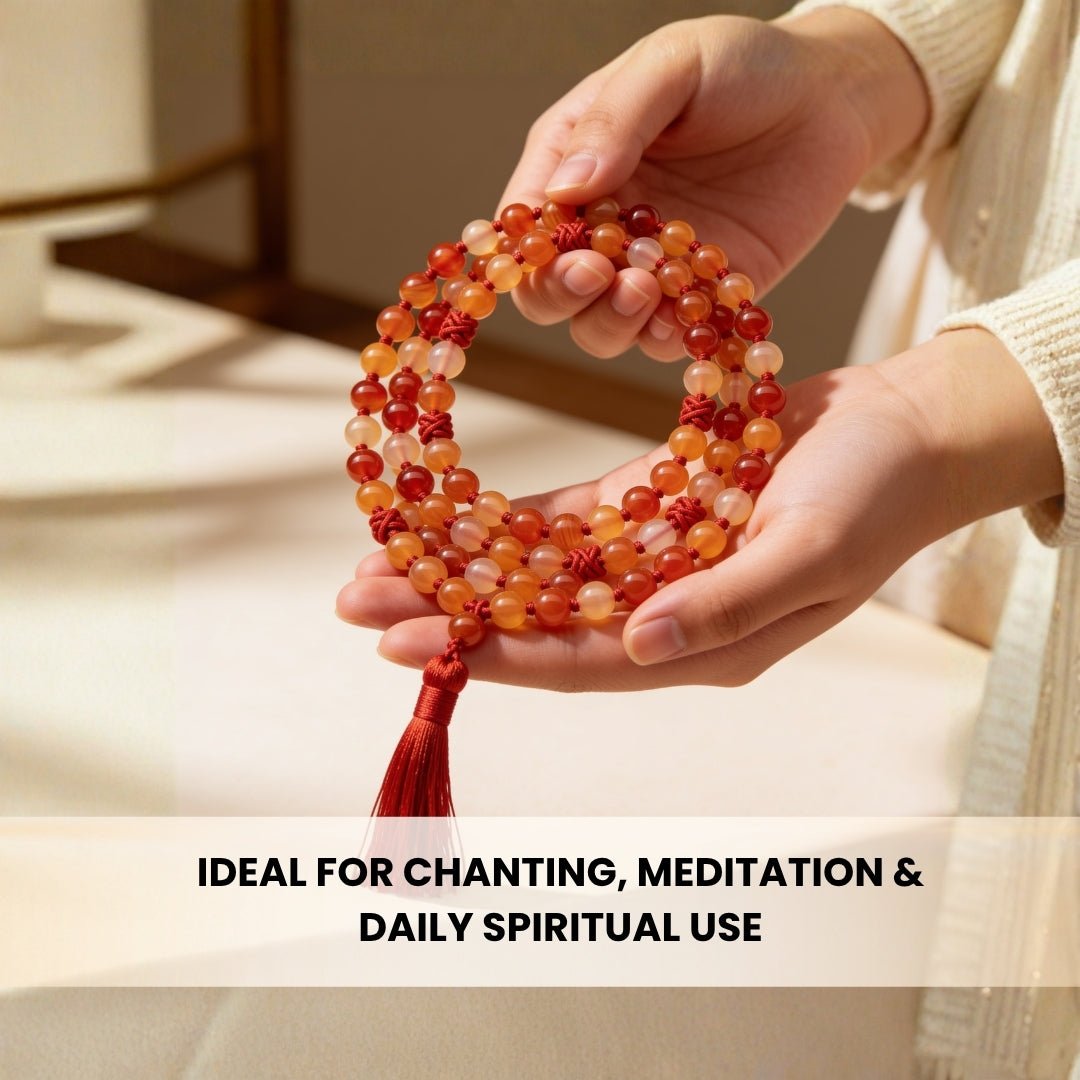 Natural Red Carnelian Necklace Japa Mala 108 + 1 Bead (Knotted) - plusvalueindia