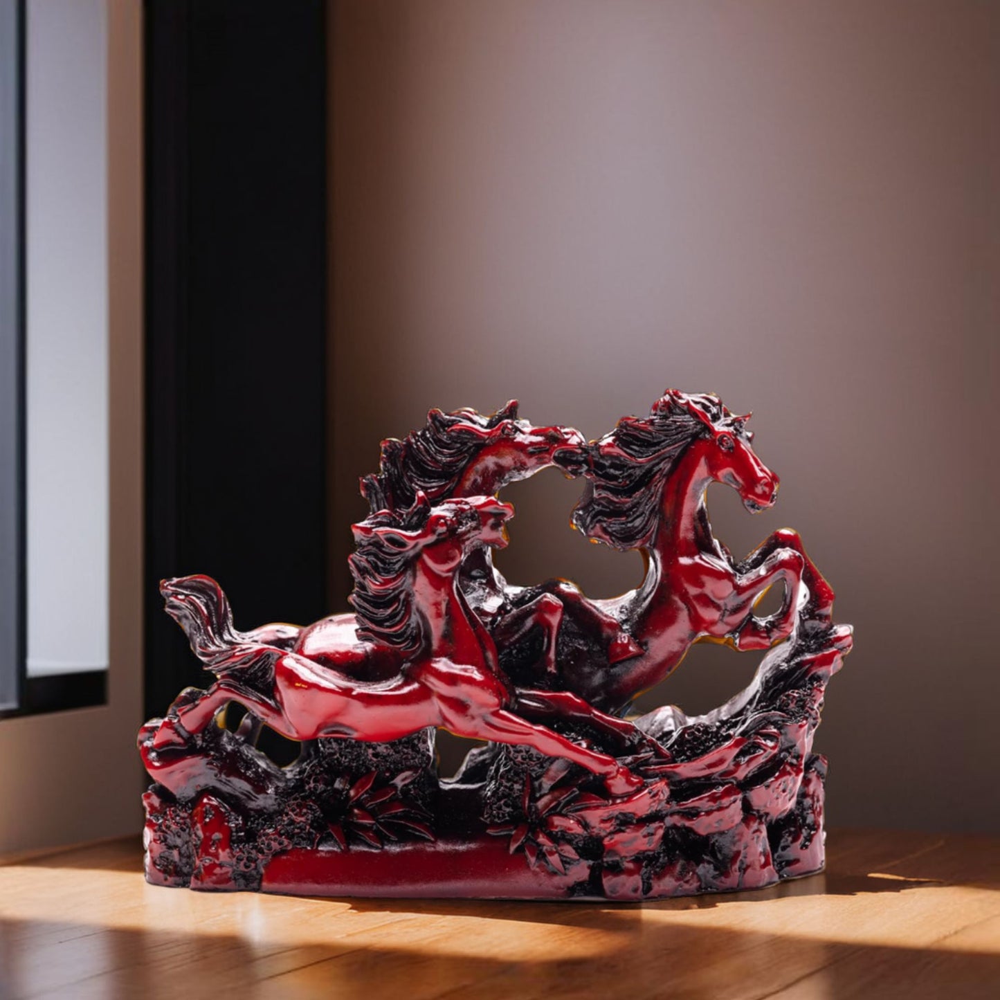 Fengshui Vastu Three Red Running Horses for Victory, Positive Energy, Good Luck, Business Growth
