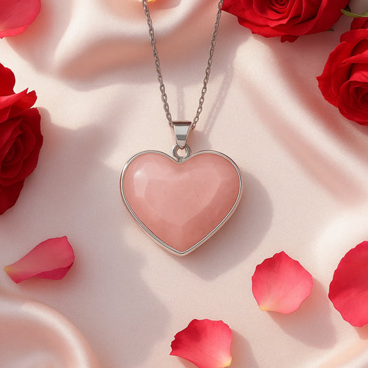 Rose Quartz Heart Pendant Silver Cap