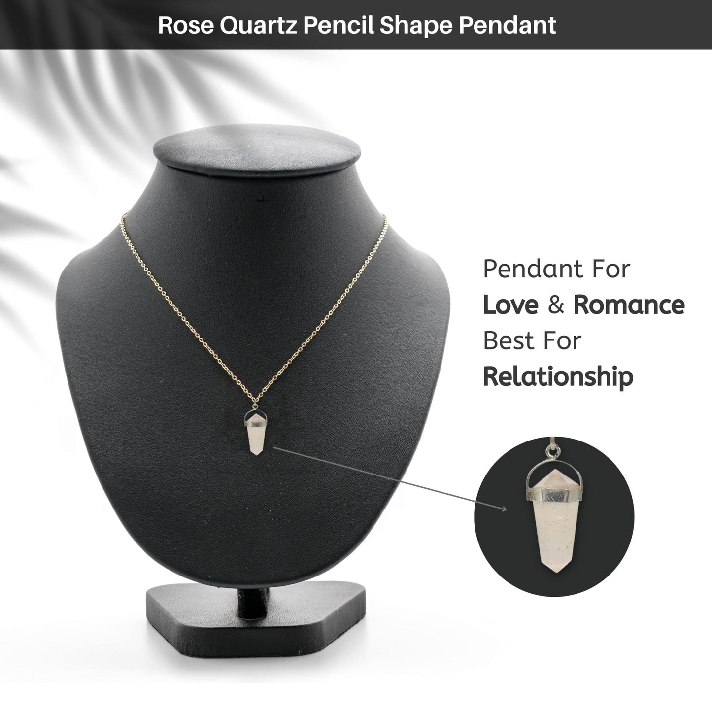 Rose Quartz Pencil Shape Pendant - for Love, Harmony & Marriage - plusvalueindia