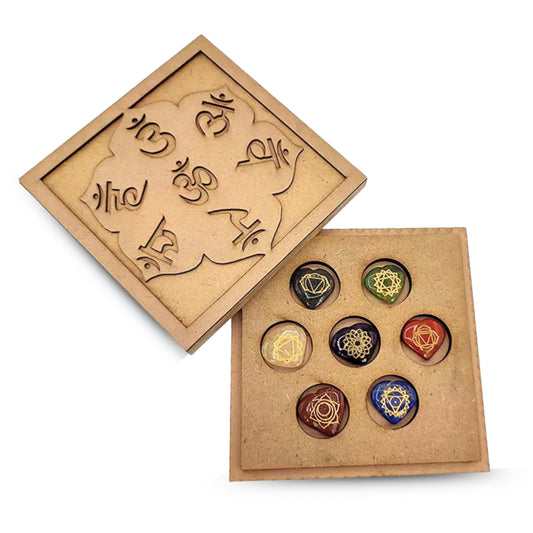 Seven 7 Chakra Om Symbol Reiki Wooden Box