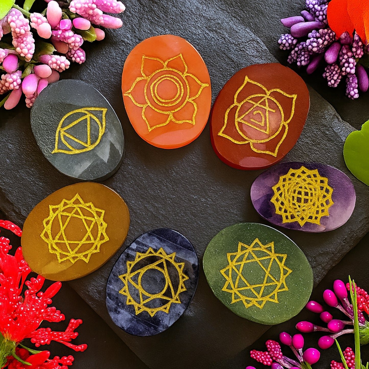 Seven Chakra Reiki Symbol Healing Stone