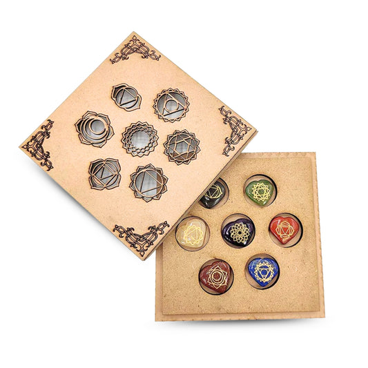 Seven Chakra Reiki Symbol Healing Stone With Reiki Symbol Wooden Box