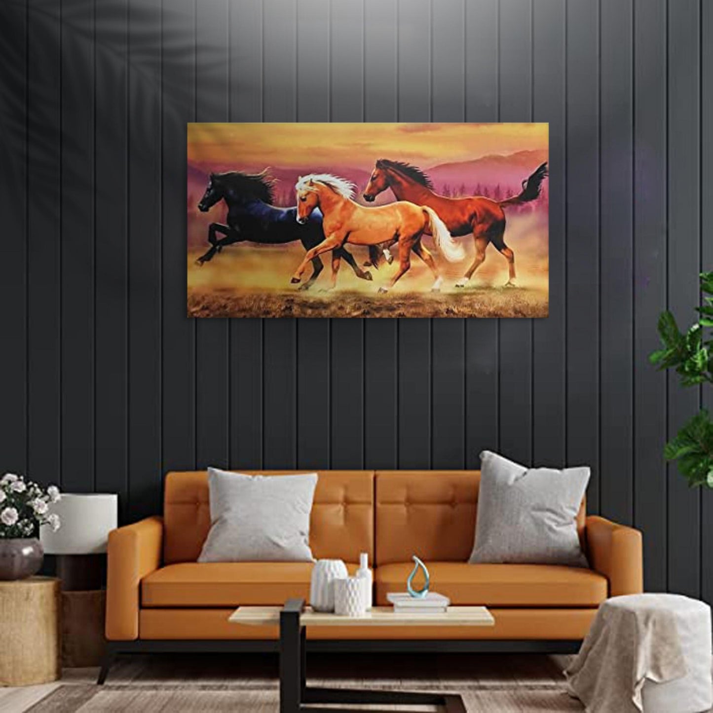 Three-Red-Running-Horses-Canvas-Print-Painting-Left-Side-Vastu-Feng-Shui