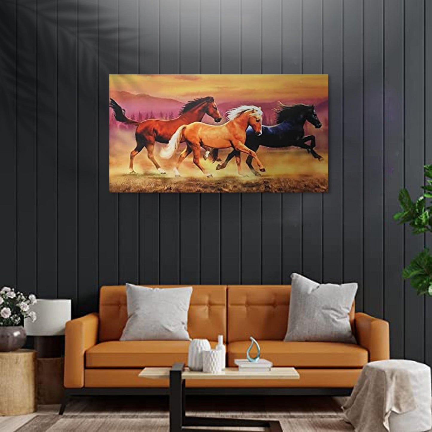 Three-Red-Running-Horses-Right-Side-Canvas-Print-Vastu-Feng-Shui-Painting
