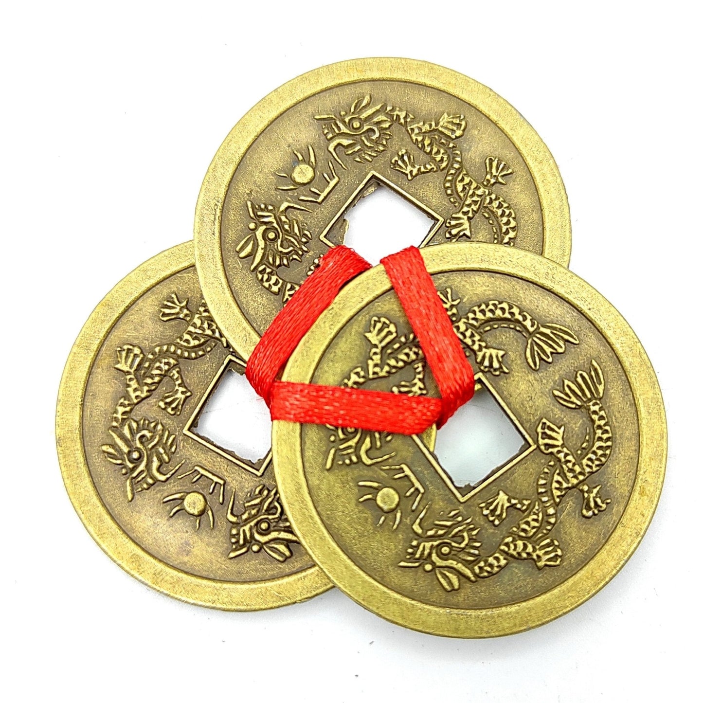 Feng Shui Vastu Remedies Dragon Phoenix 3 Good Luck Coins Set Brass - Wealth, Prosperity, Money, Good Luck (Big Size) - plusvalueindia