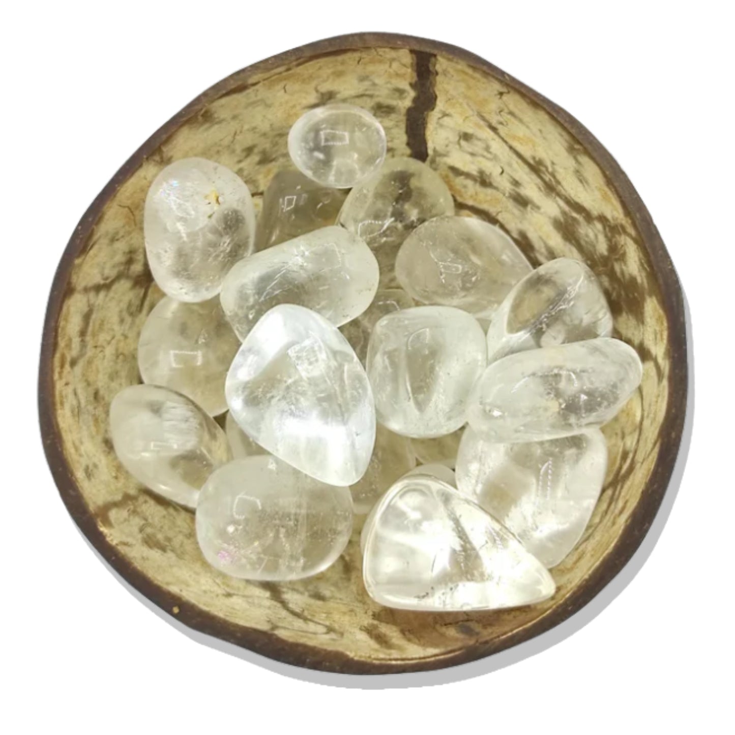 clear crystal quartz tumble pebble stone coconut bowl reiki healing