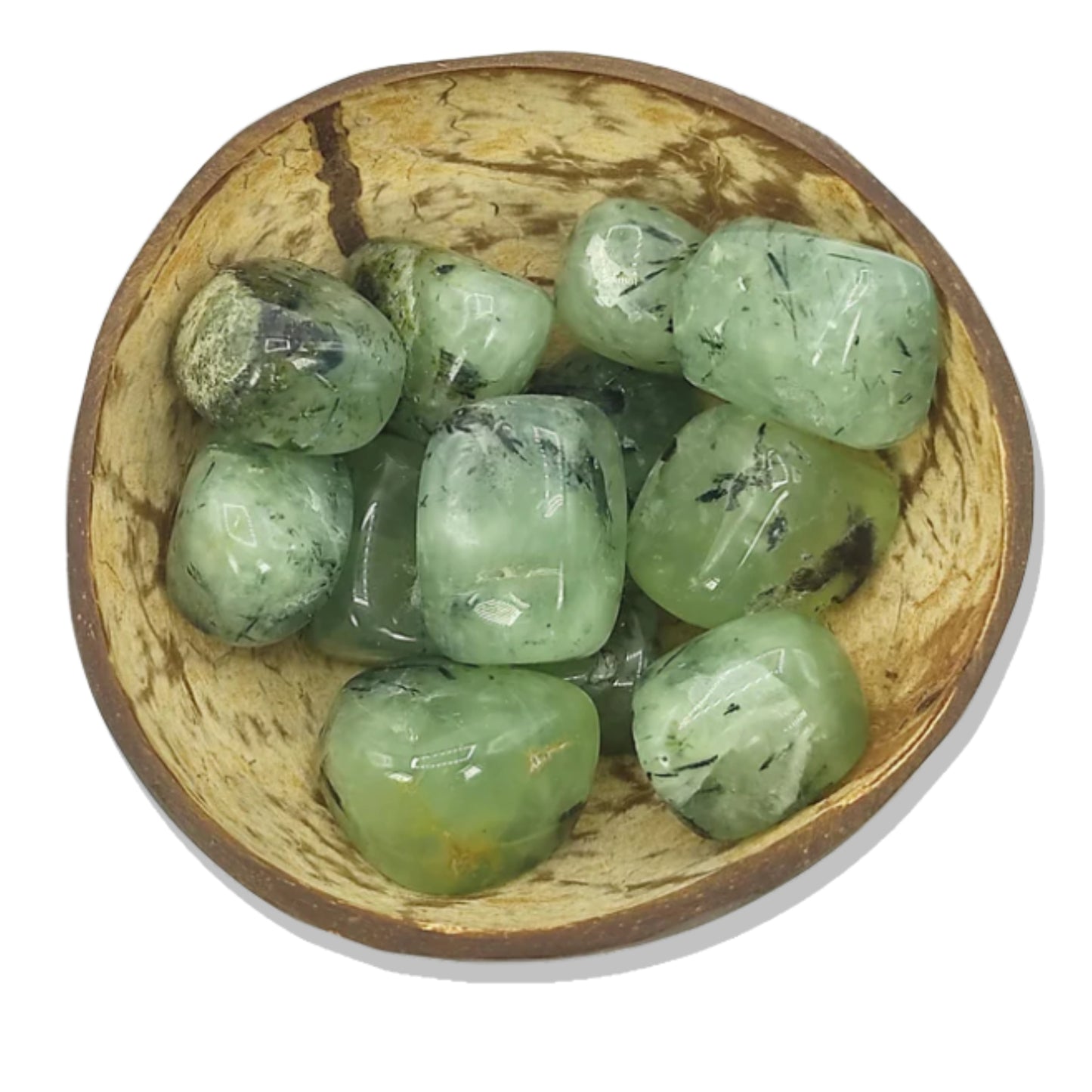 prehnite tumbled stone pebble coconut bowl crystal reiki healing