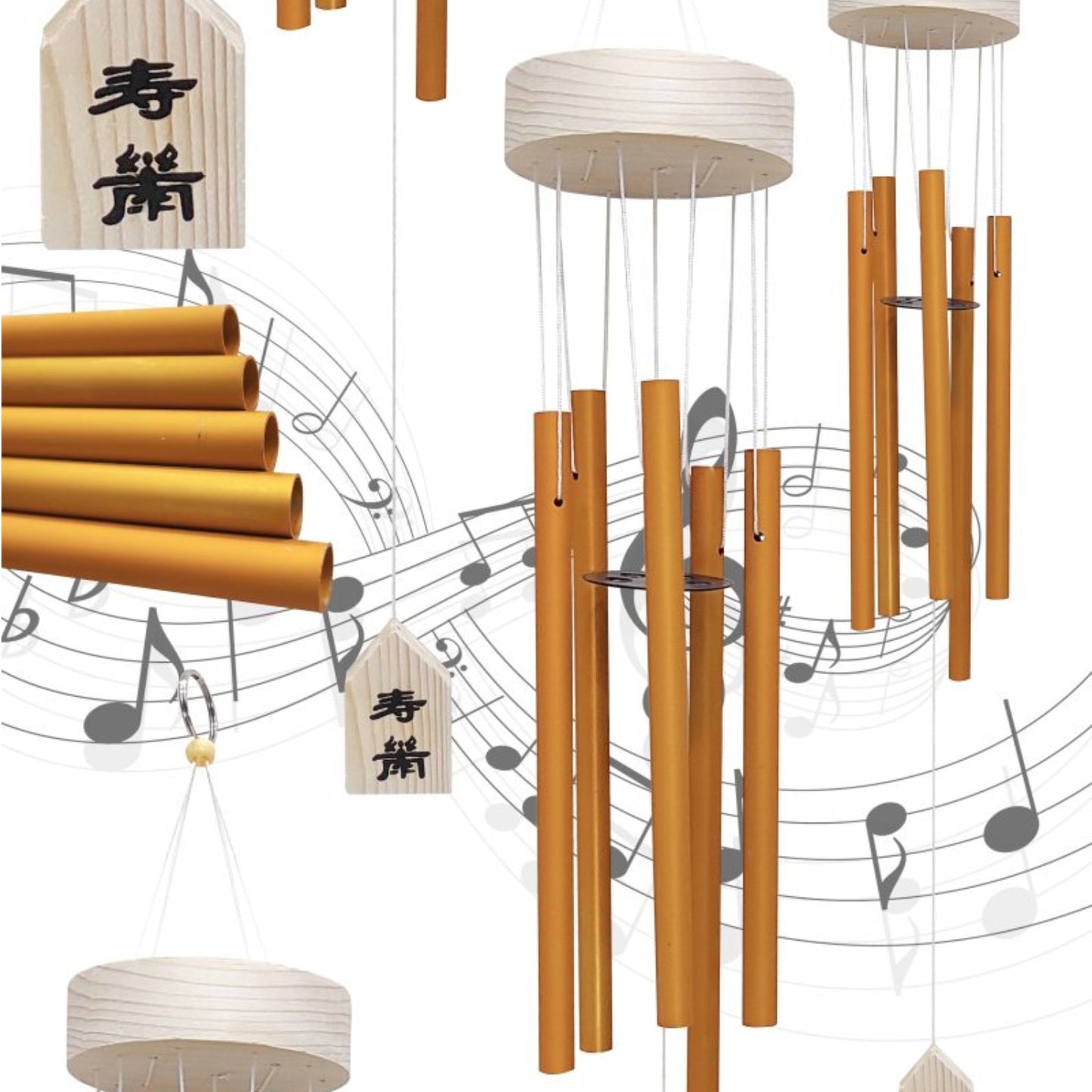 Feng Shui Metal Wind Chime Five 5 Rods Pipes Windchime