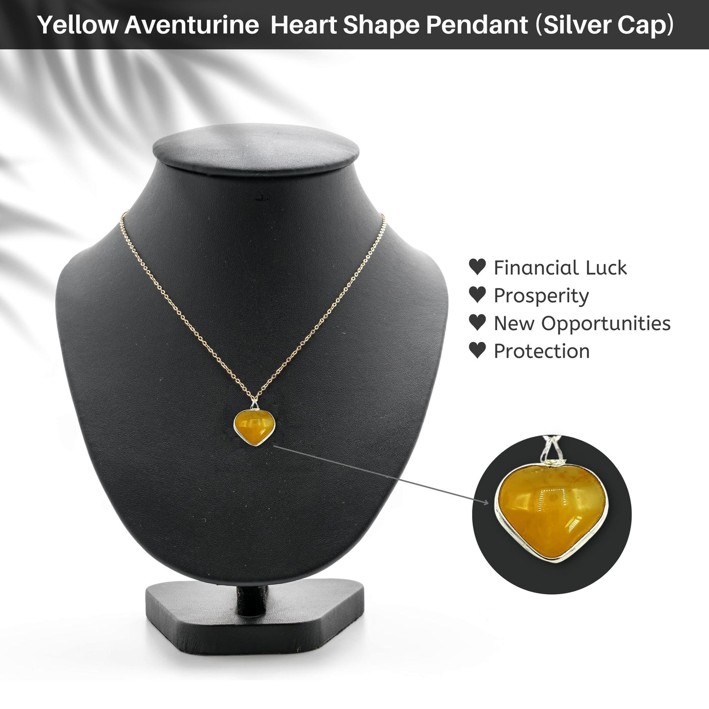 Yellow-Aventurine-Heart-Shape-Pendant-Silver Cap