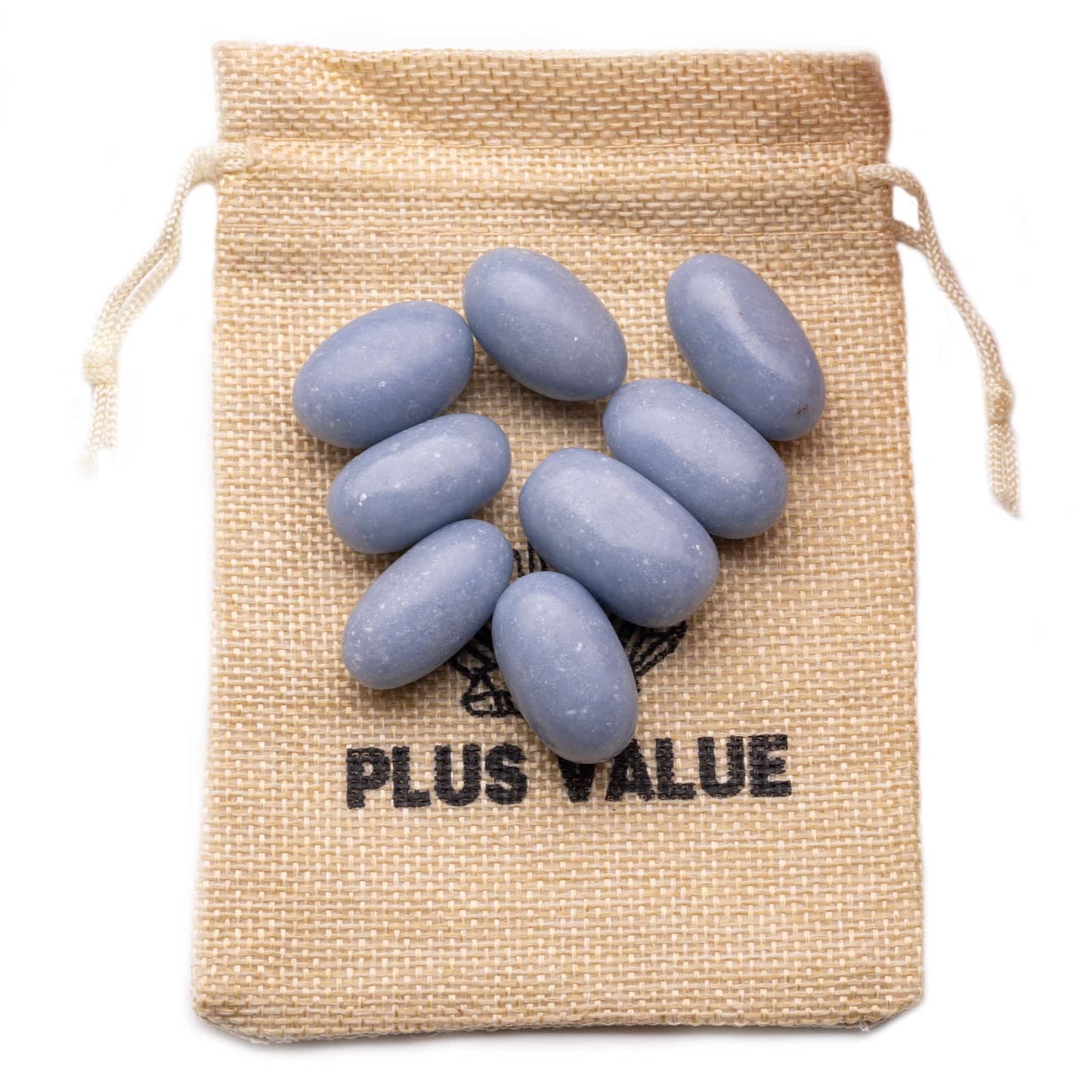 angelite tumble pebble stone 100gm jute bag