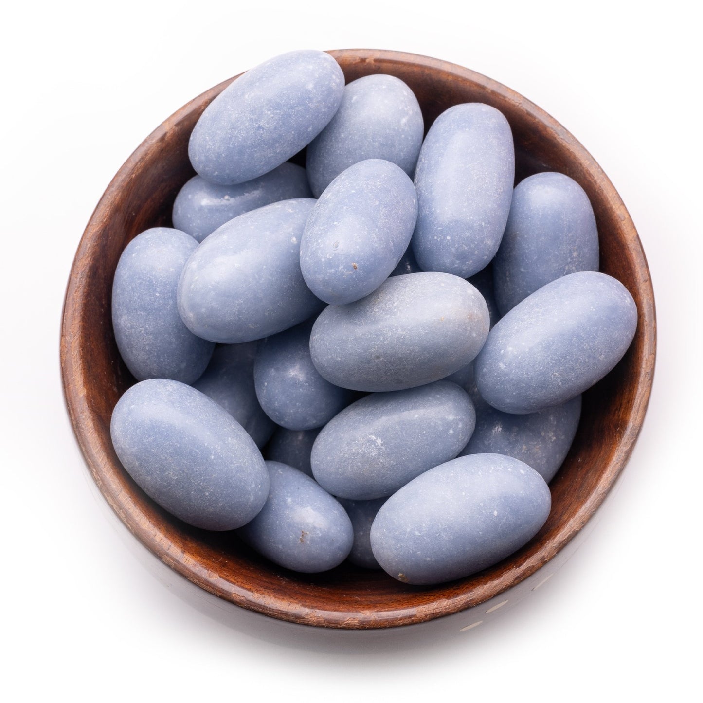 angelite tumble pebble stone 300gm wooden bowl