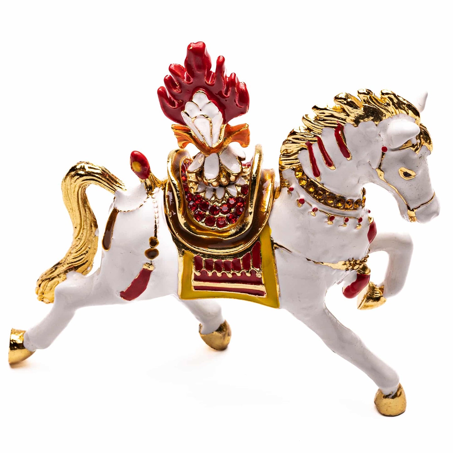 Bejewelled Wish Fulfilling Feng Shui Wind Horse with Secret Wish Compartment Carrying Jewel Trinket Box - plusvalueindia