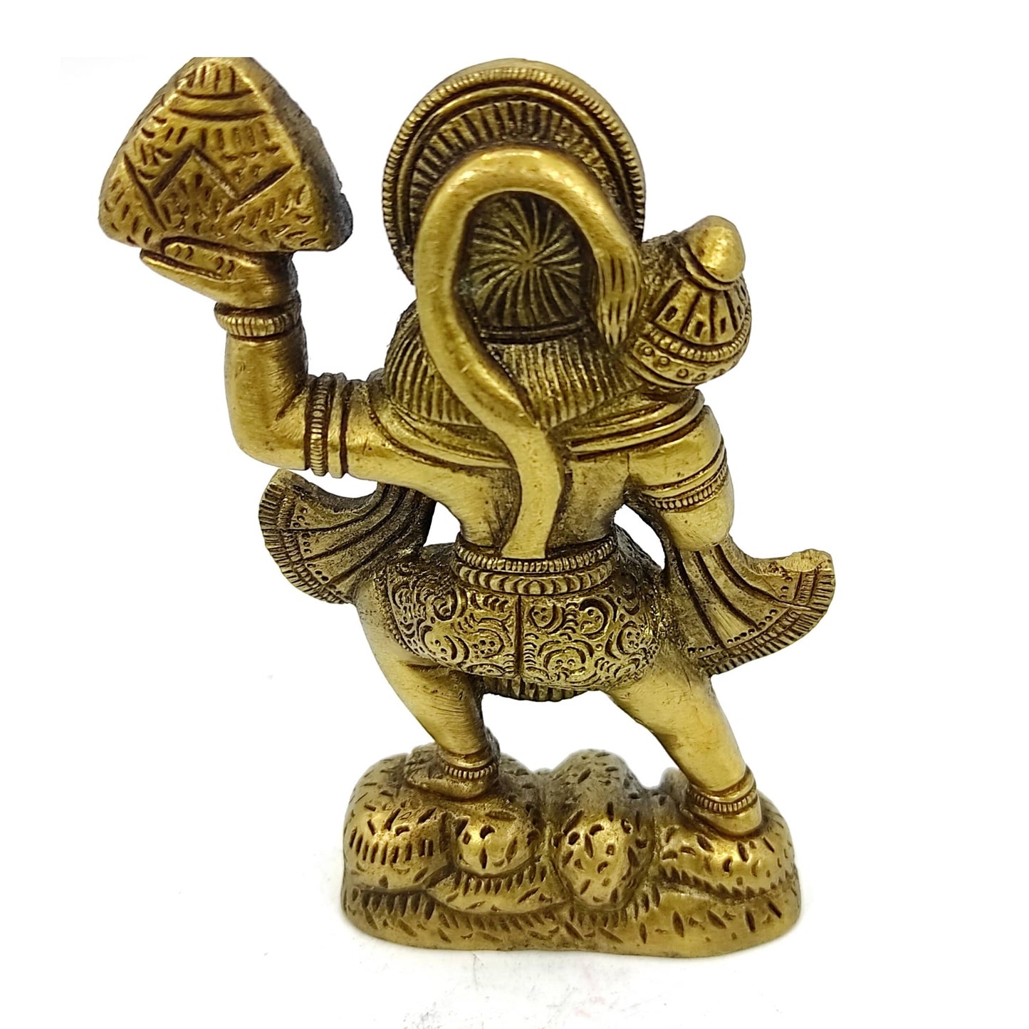 brass blessing hanuman with mountain idol murti