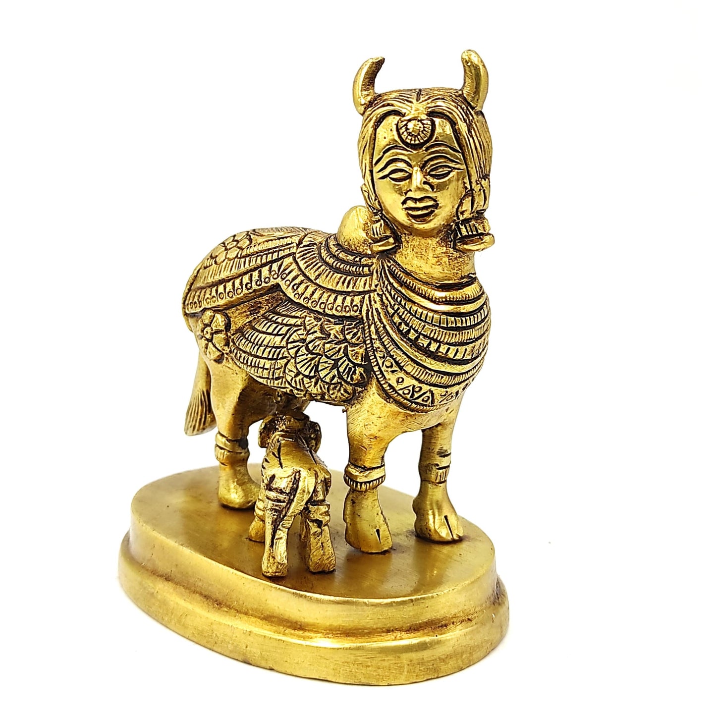 Celestial Kamdhenu Cow with Calf in Brass – Vastu Remedy for Prosperity and Harmony - plusvalueindia