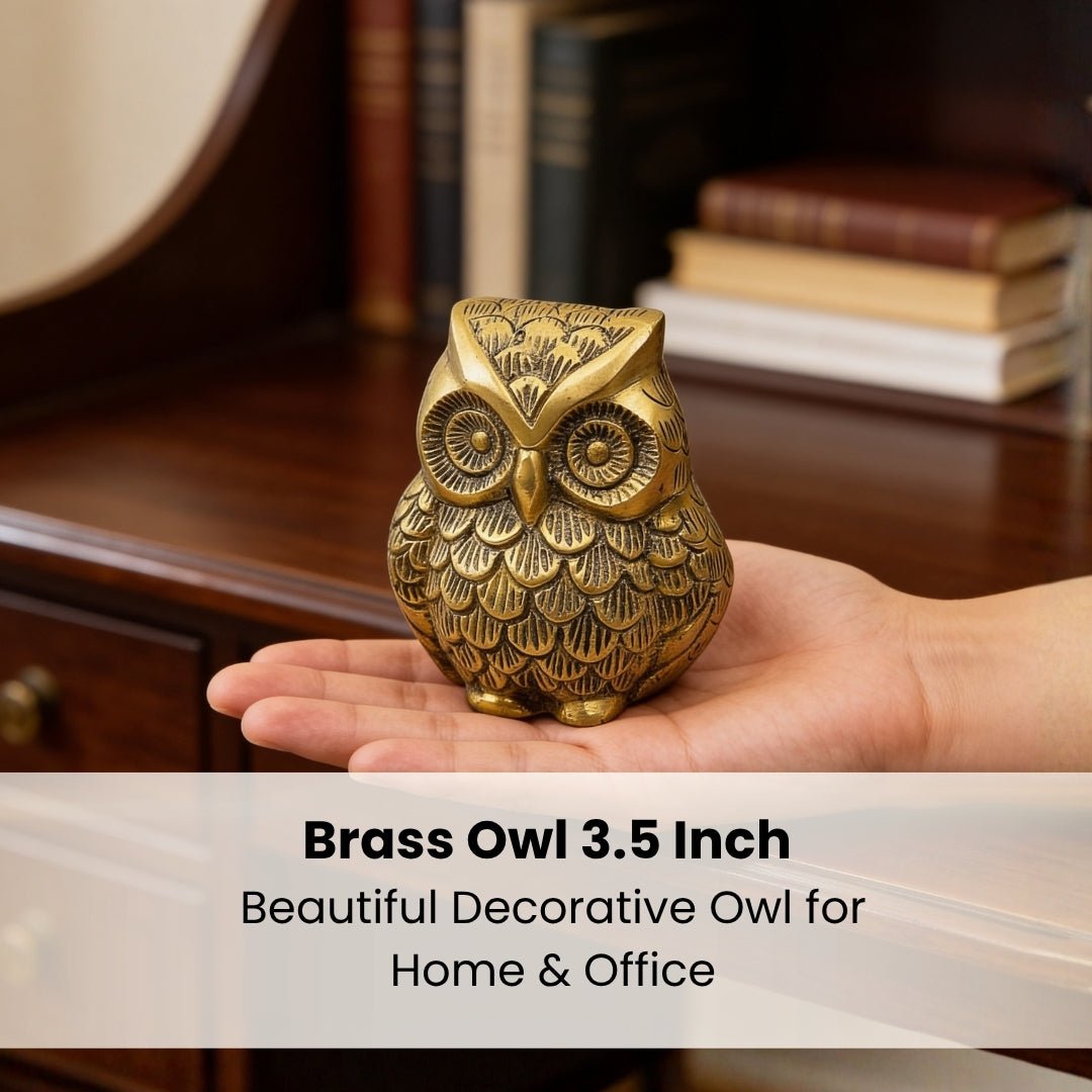 Brass Owl Handicraft Fengshui Vaastu Symbol of Good Luck, Wisdom & Protection Decorative Showpiece Statue | Home & Office Decor - plusvalueindia