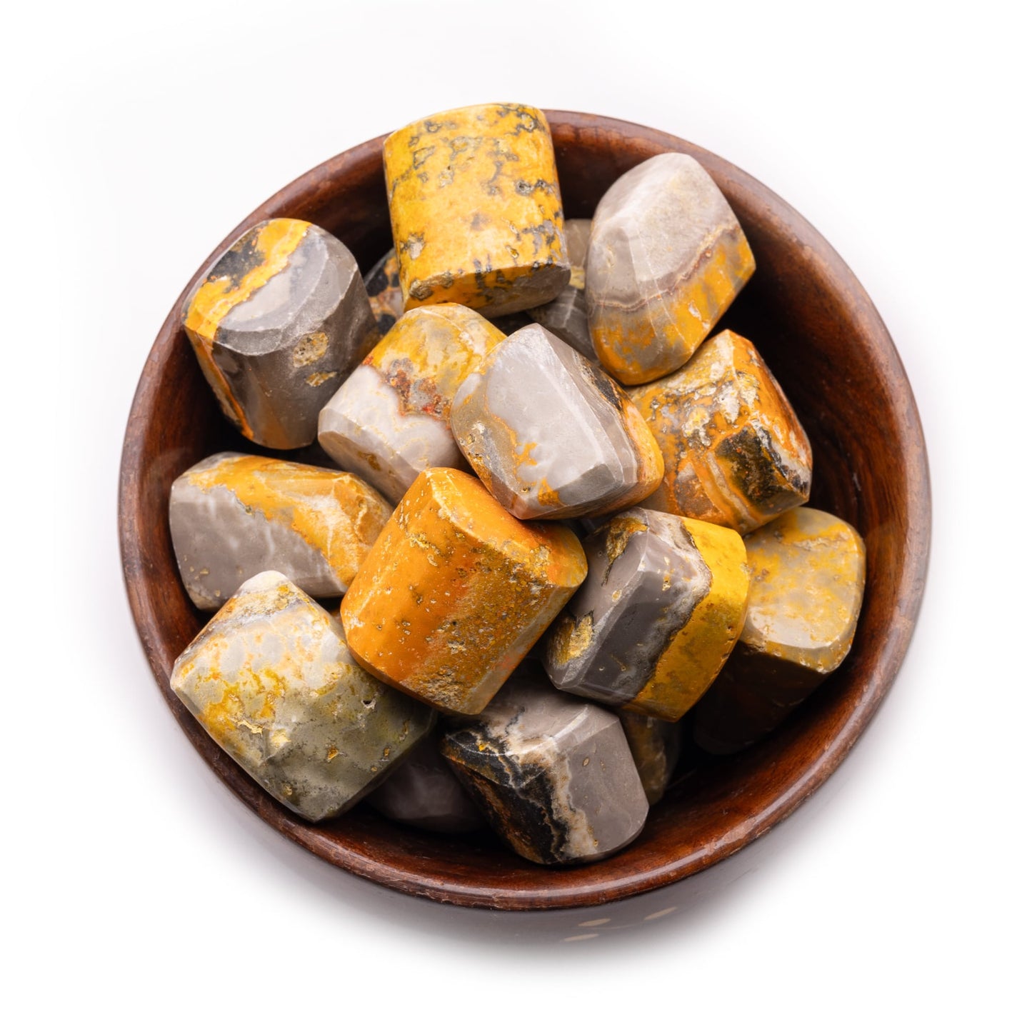 bumble bee jasper tumble pebble stone 300gm wooden bowl