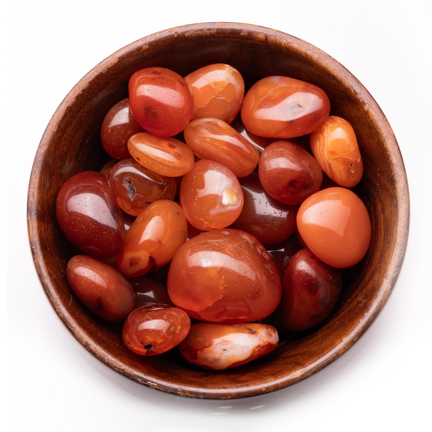 carnelian tumble pebble stone 300gm wooden bowl
