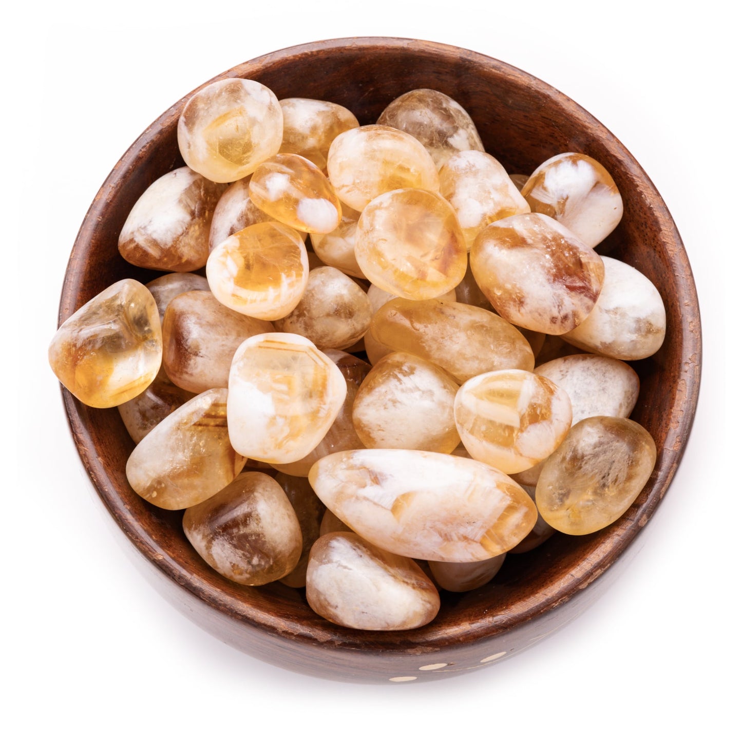 citrine tumble stone pebble wooden bowl