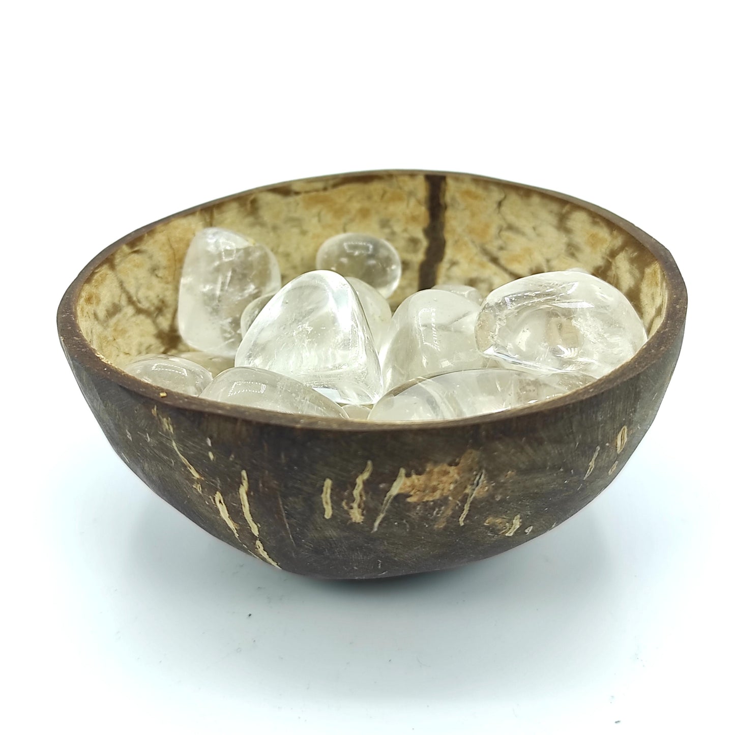 clear crystal quartz tumble pebble stone coconut bowl healing reiki vastu feng shui