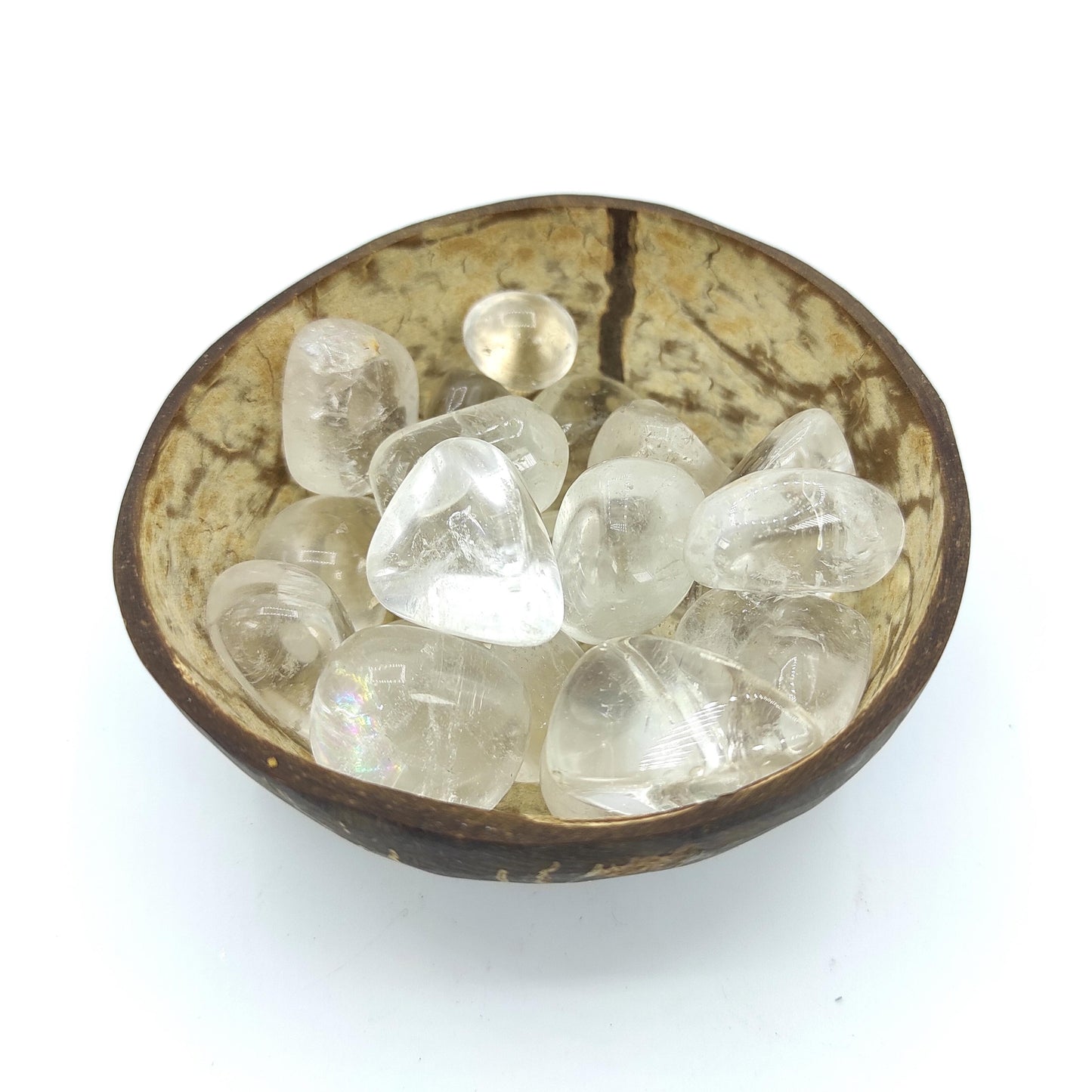 clear crystal quartz tumble pebble stone coconut bowl healing reiki