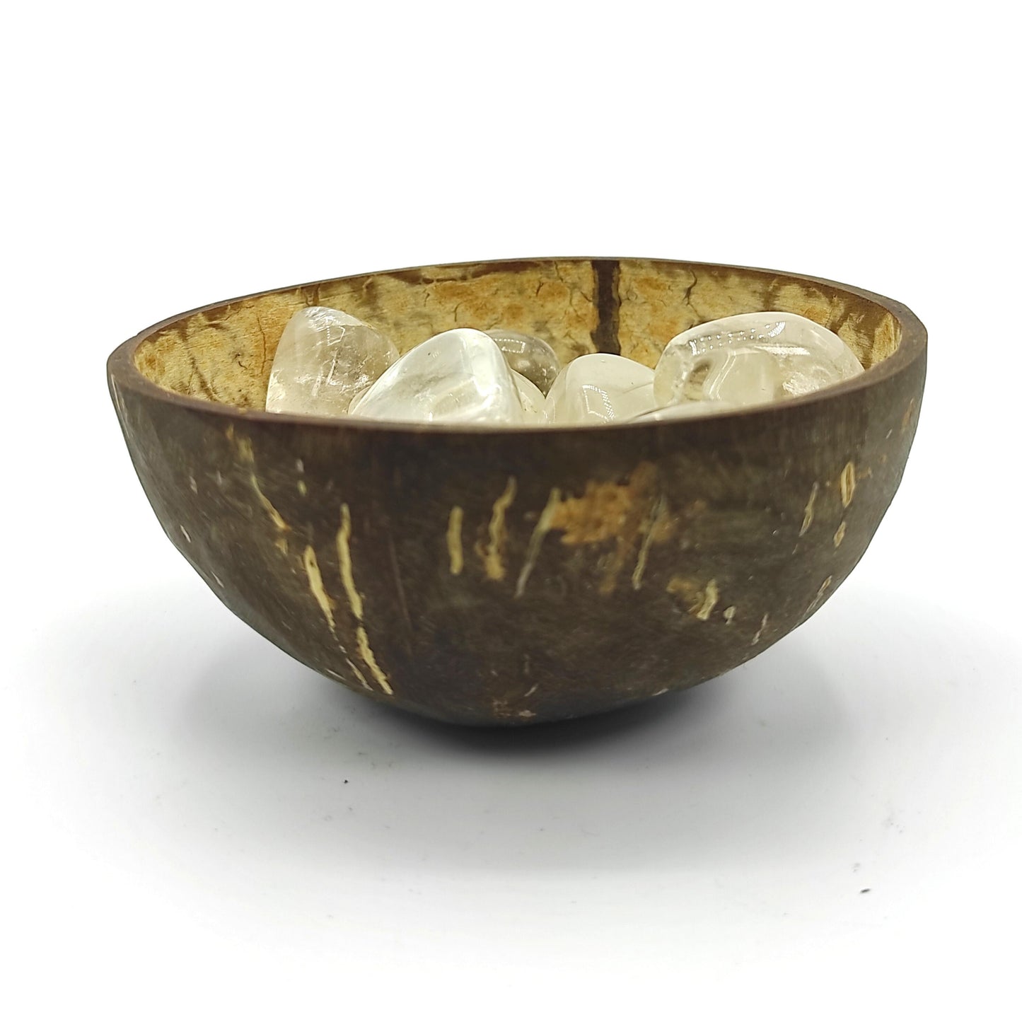clear crystal quartz tumble pebble stone coconut bowl healing reiki vastu fengshui