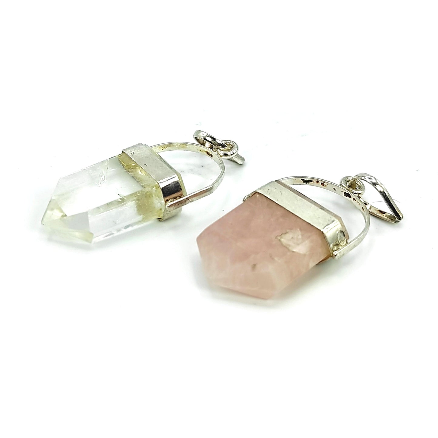 couple pendant rose quartz and crystal quartz reiki healing