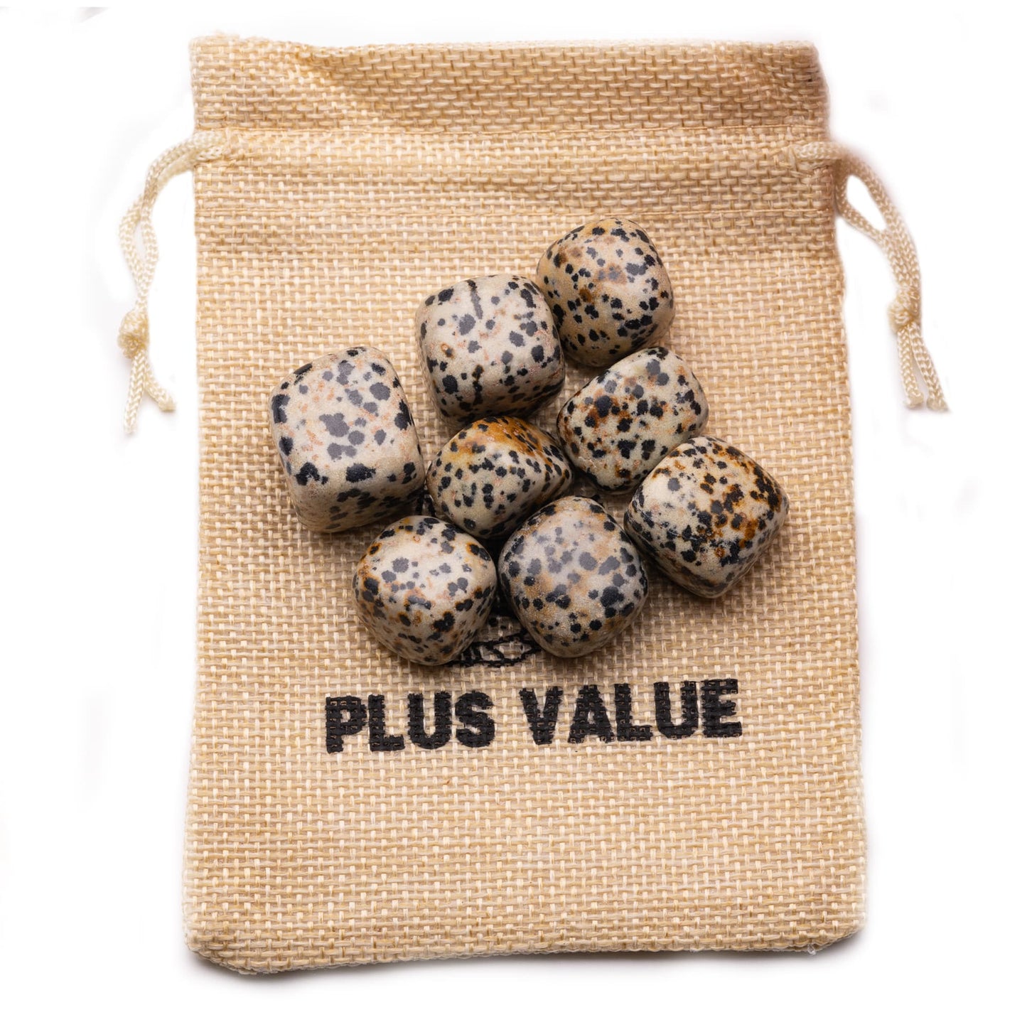 dalmatian jasper tumble pebble stone 100gm jute bag