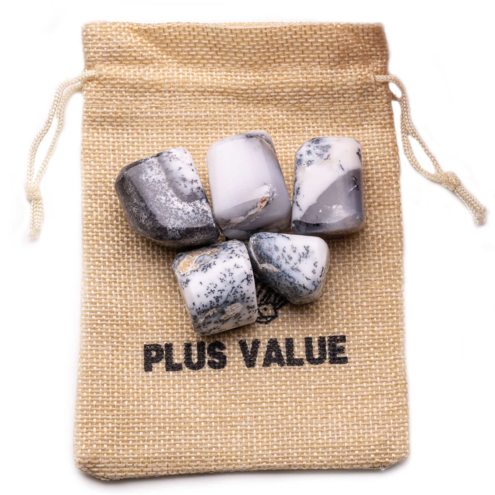 dendritic opal tumble pebble stone 100gm jute bag