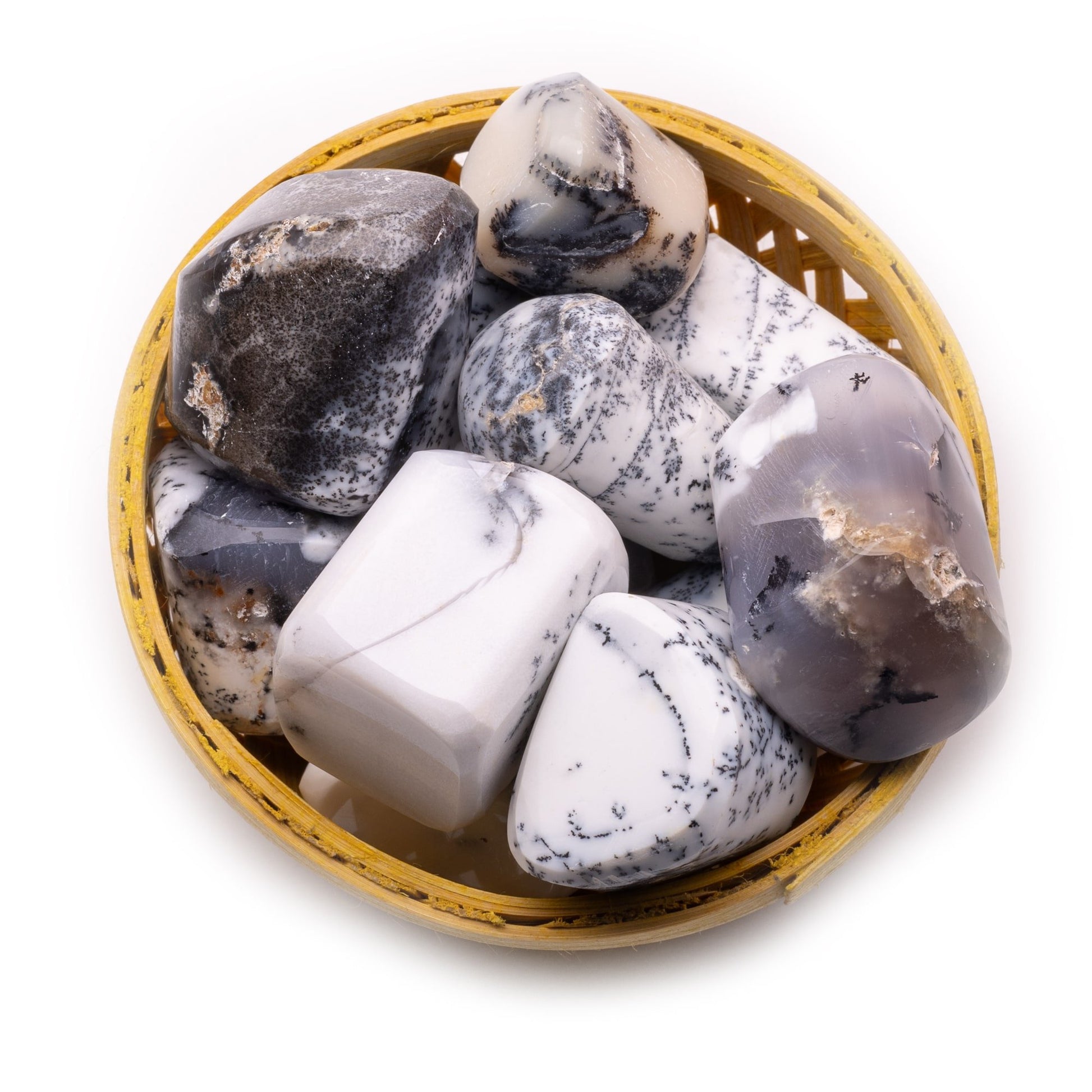 dendritic opal tumble pebble stone 200gm basket