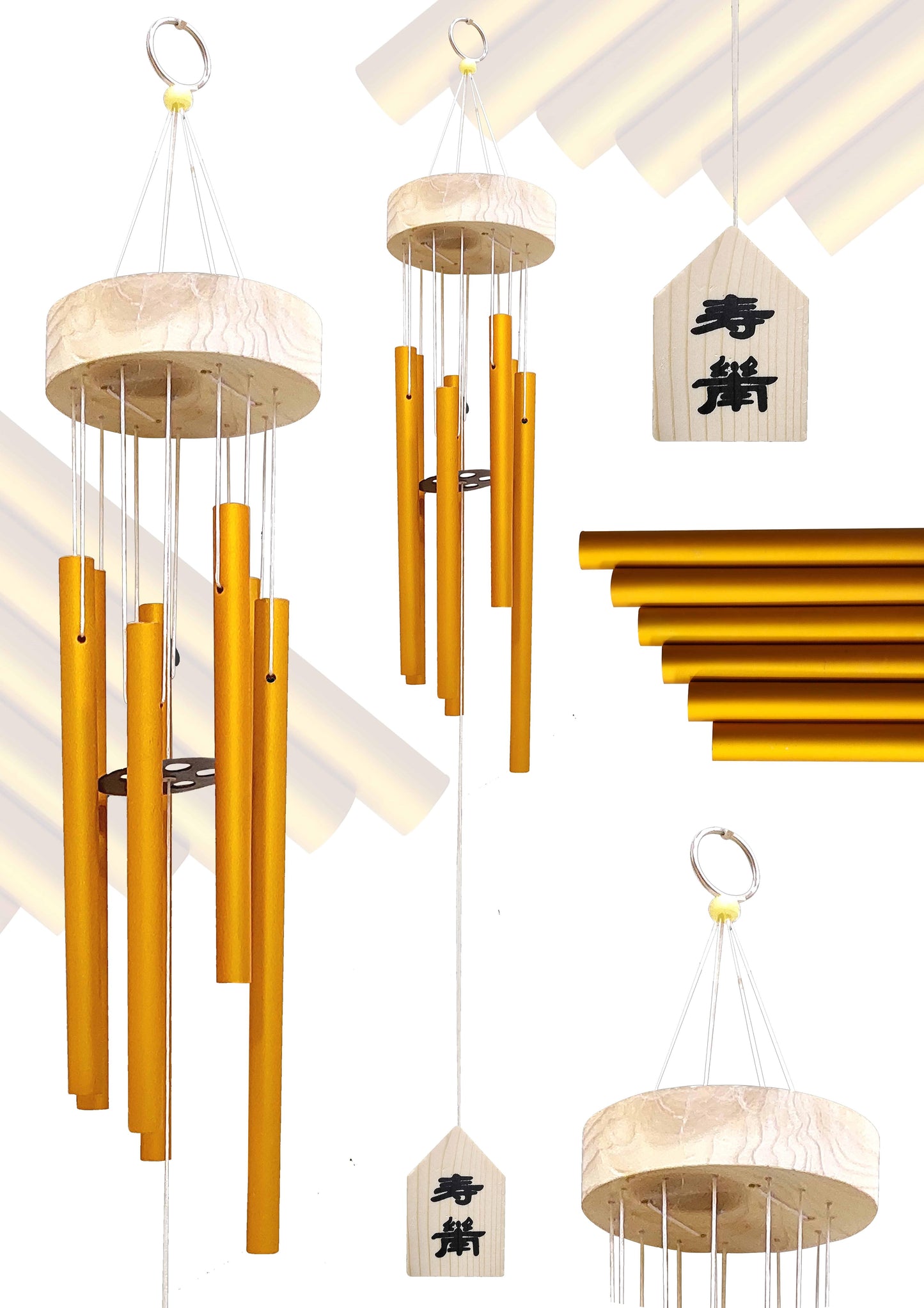 fengshui vastu metal 6 rods pipe windchime golden colour
