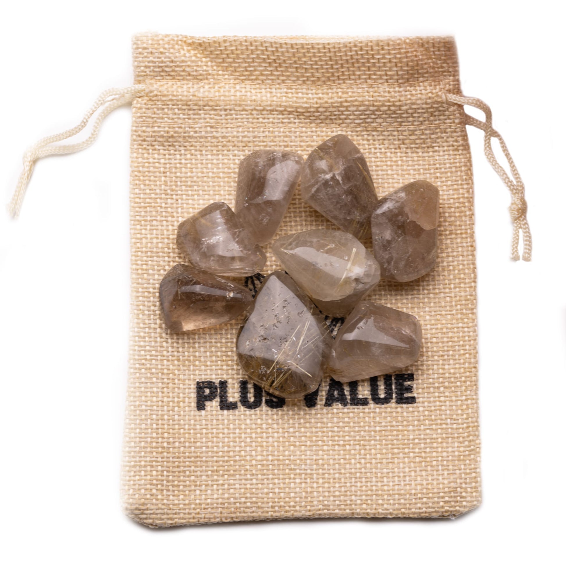 golden rutile quartz tumble pebble stone 100gm jute bag