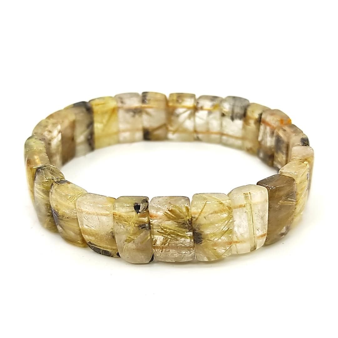 golden rutile rectangle beads bracelet reiki healing crystal