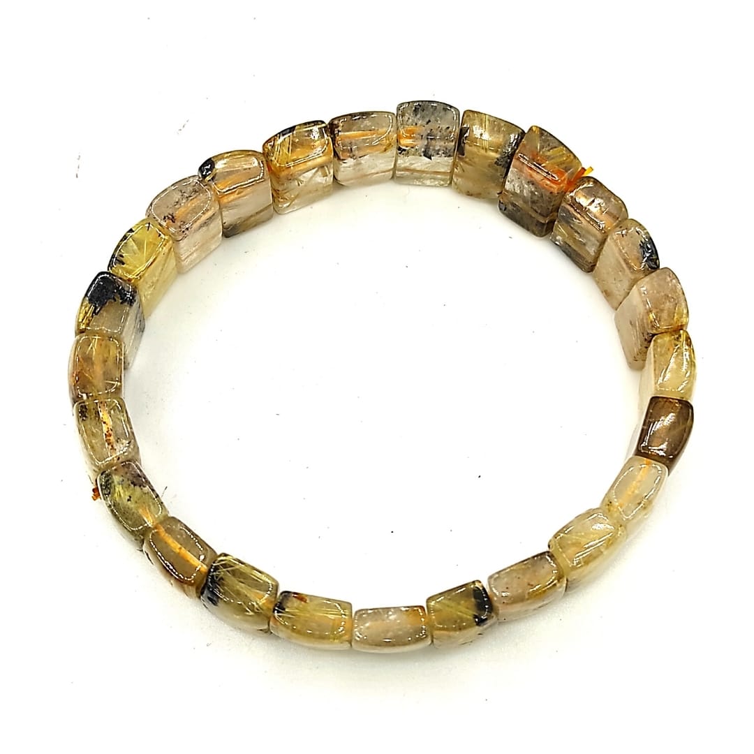 golden rutile rectangle beads bracelet reiki healing crystal aura