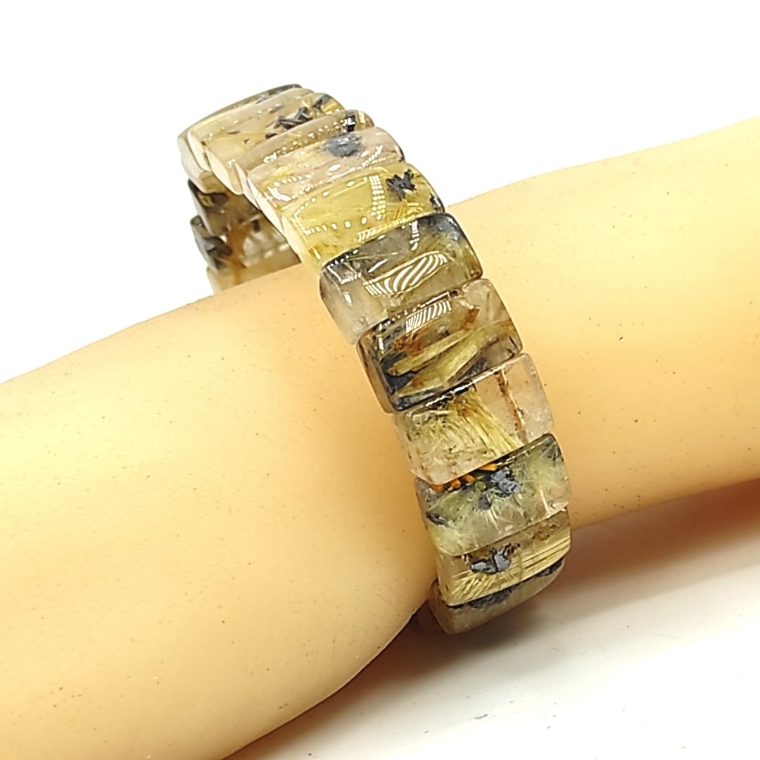 golden rutile rectangle beads bracelet reiki healing crystal aura chakra